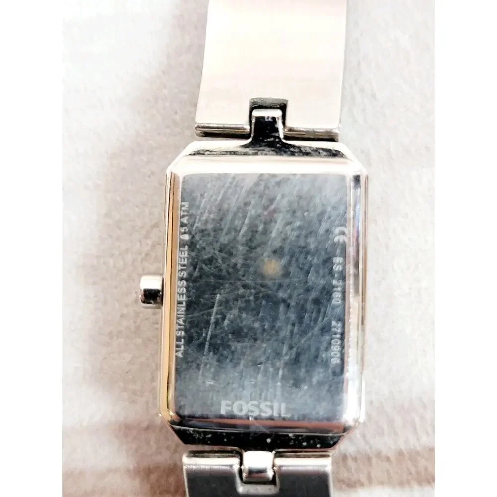 FOSSIL ES2160 Woman's Stainless Black Dial Crystal Accent Watch W/New Battery